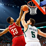 **Image Prompt:** Action shot of a basketball player in mid-air, analyzing data overlays highlighting strengths (e.g., shooting accuracy from the left wing) and weaknesses (e.g., defensive matchups against fast players).  Include visual representations of data charts and graphs. Emphasis on individual performance analysis and improvement.