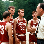 **

*   **Prompt:** "Hoosiers (1986) movie scene, small-town basketball team, underdog spirit, coach giving inspirational speech, Indiana countryside backdrop, vintage 1950s setting."

**
